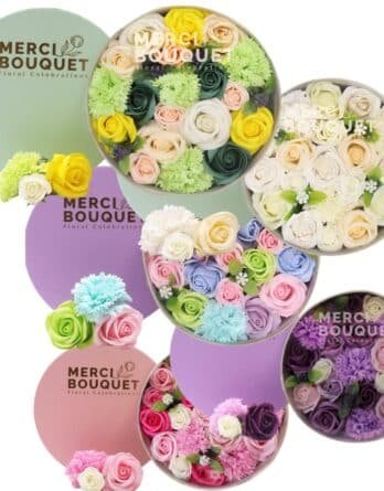 boîtes cadeaux rondes de fleurs de savon