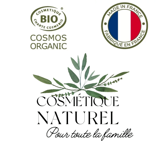 Comparaison entre une étiquette « 100% Naturel » entourée de fruits et légumes, et une étiquette « 100% Bio » sur fond de paysage agricole.