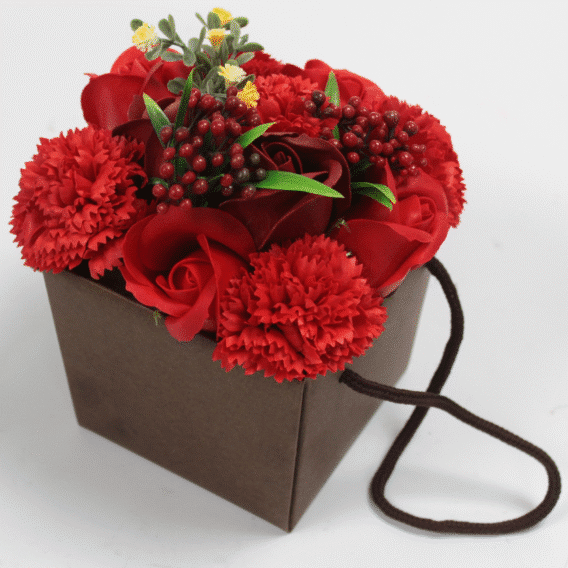 pot marron bouquet de fleurs de bain rouge fleurs de savon
