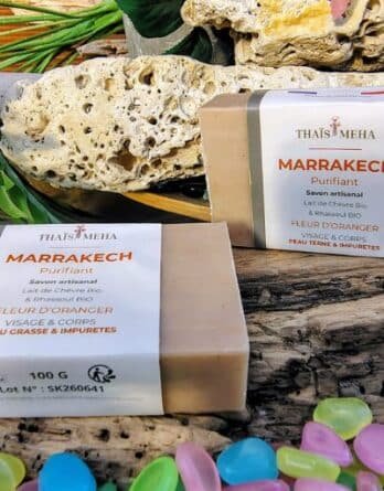 Savon artisanal Marrakech, purifiant, au rhassoul bio et au lait de chèvre bio